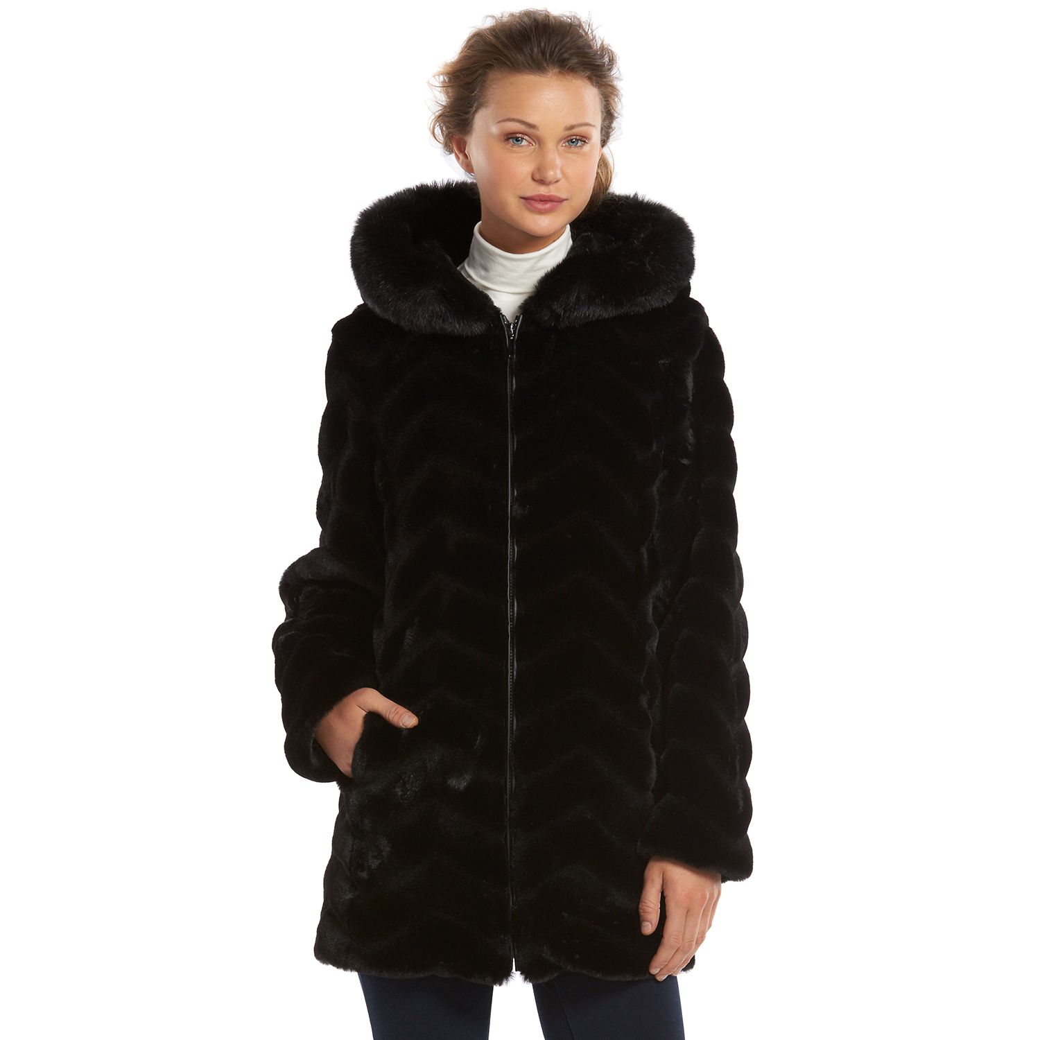 gallery chevron faux fur coat