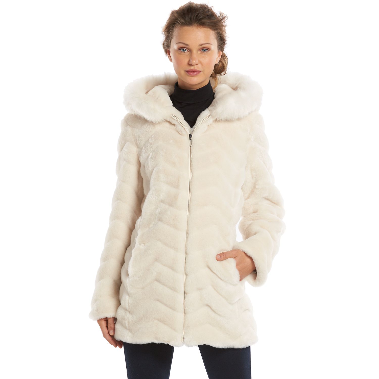 gallery chevron faux fur coat