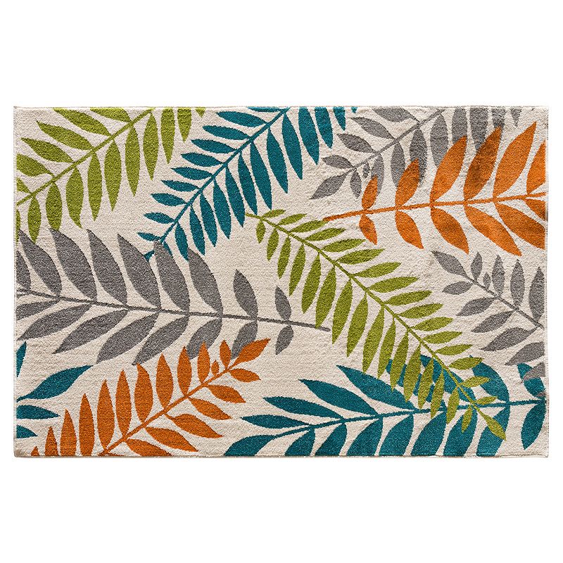 Loomaknoti Terrace Tropic Blythewood Leaves Indoor Outdoor Rug, Beig/Green, 6.5X9.5 Ft