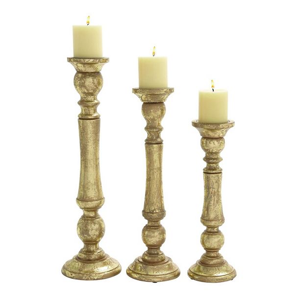 Metallic Finish Wood Candle Holder 3piece Set
