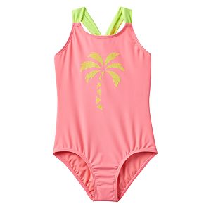 Girls 4-6x SO® Glitter Palm Tree Racerback One-Piece Swimsuit