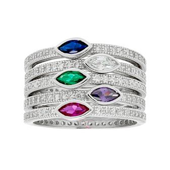 Sterling Silver Lab-Created Blue & Green Spinel & Cubic Zirconia Stack Ring Set