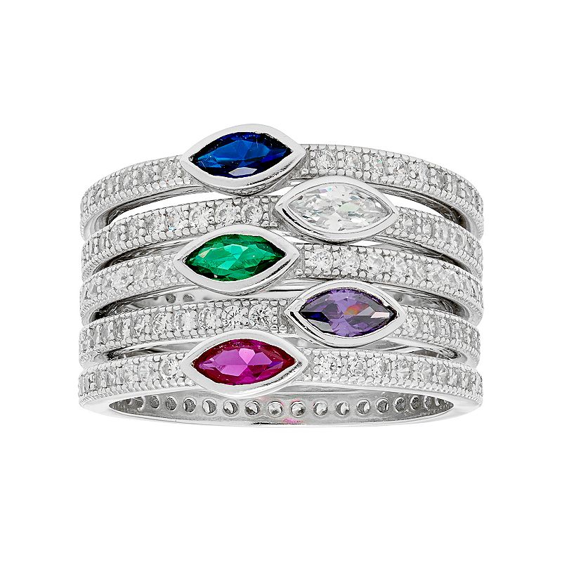 Sterling Silver Lab-Created Blue & Green Spinel & Cubic Zirconia Stack Ring