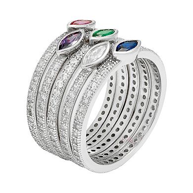 Sterling Silver Lab-Created Blue & Green Spinel & Cubic Zirconia Stack Ring Set
