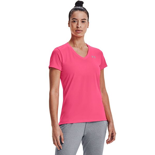 Under Armour Womens Twisted Tech V-Neck Short Sleeve T-Shirt (Hot Pink, XS)