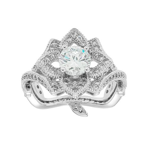 Ag Sterling Silver Floral Purple Cubic Zirconia Charm main image 0