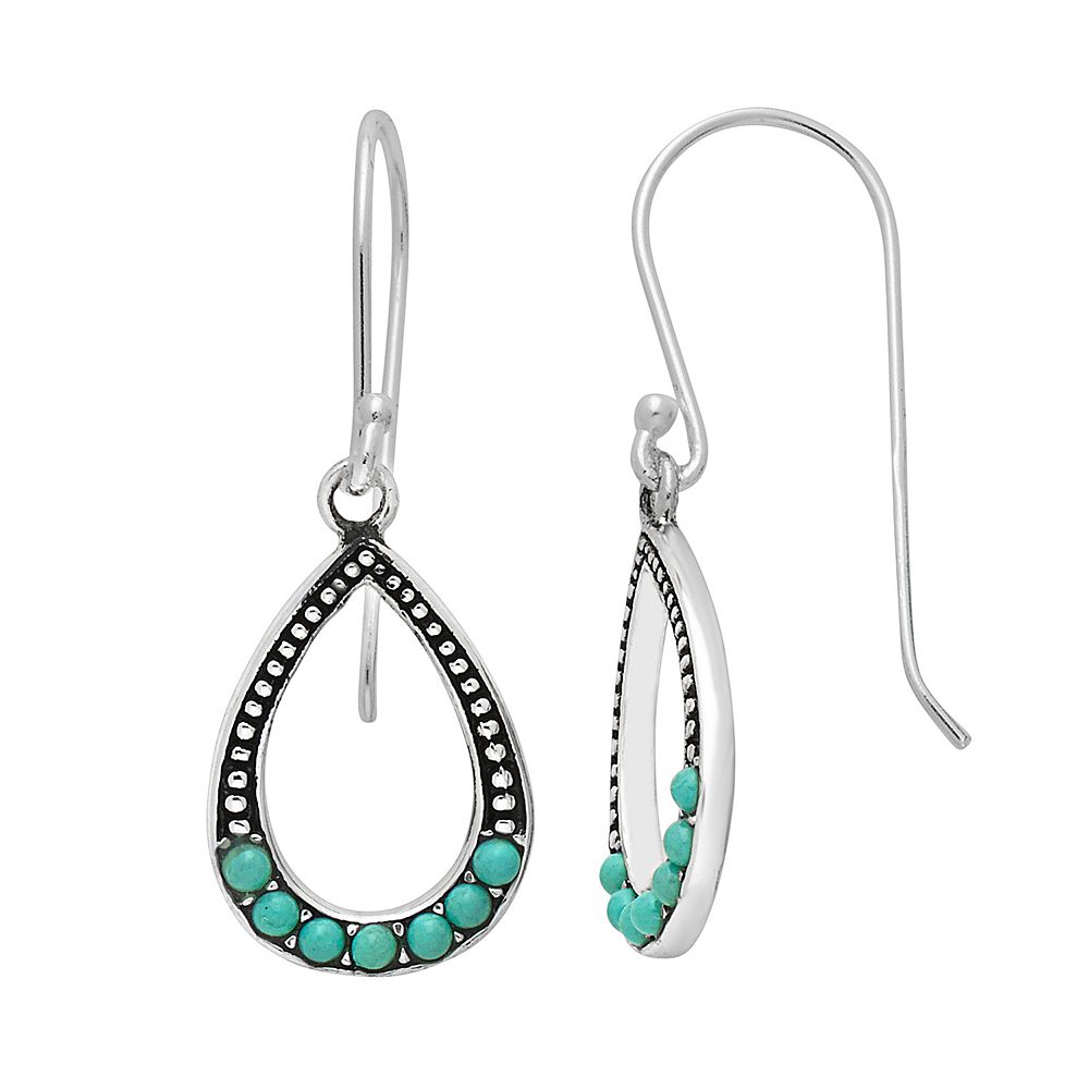 Silver, Leather and Turquoise Teardrop Earrings main image 1