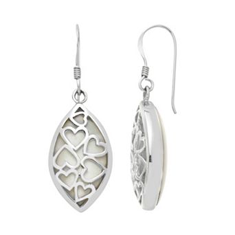 Sterling Silver Mother-of-Pearl Heart Marquise Drop Earrings