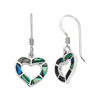 Sterling Silver Abalone Heart Drop Earrings