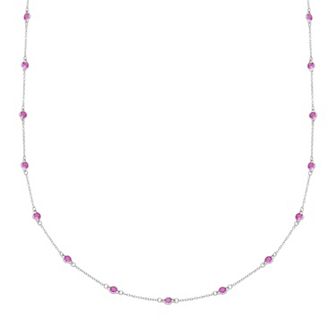 Sterling Silver Lab-Created Pink Sapphire Long Station Necklace