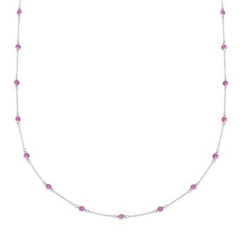 Sterling Silver Lab-Created Pink Sapphire Long Station Necklace