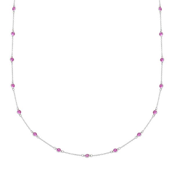 Sterling Silver Lab-Created Pink Sapphire Long Station Necklace