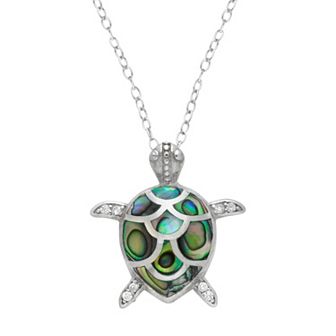 Sterling Silver Abalone & Cubic Zirconia Turtle Pendant Necklace