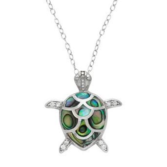 Sterling Silver Abalone & Cubic Zirconia Turtle Pendant Necklace