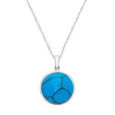 Sterling Silver Simulated Turquoise Reversible Tree of Life Pendant Necklace