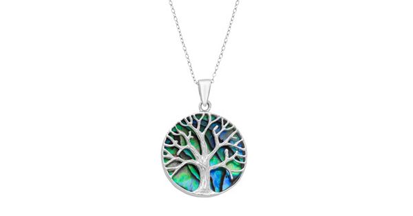 Sterling Silver Abalone Reversible Tree Of Life Pendant Necklace