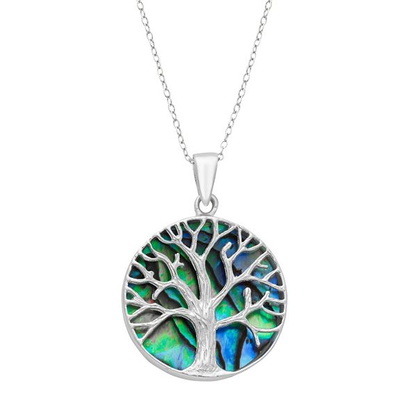 Sterling Silver Abalone Reversible Tree Of Life Pendant Necklace