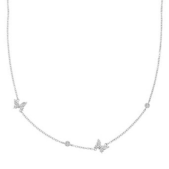 Sterling Silver Cubic Zirconia Butterfly Station Necklace