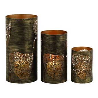Metal Leaf Hurricane Candle Holder 3 pc Set