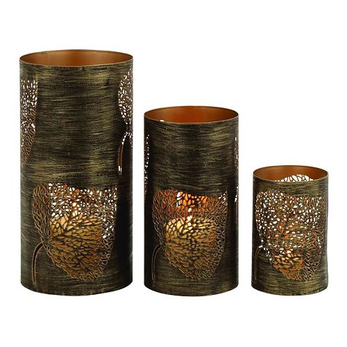 Metal Leaf Hurricane Candle Holder 3-piece Set