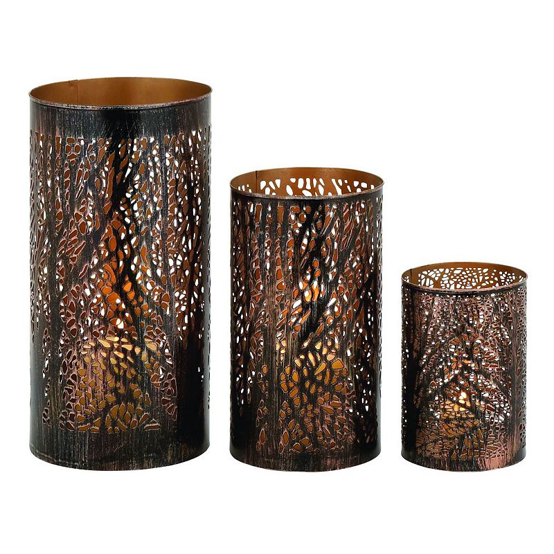 Metal Tree Branch Hurricane Candle Holder 3-piece Set, Red/Coppr