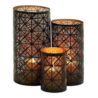 Metal Geometric Lattice Candle Holder 3 pc Set