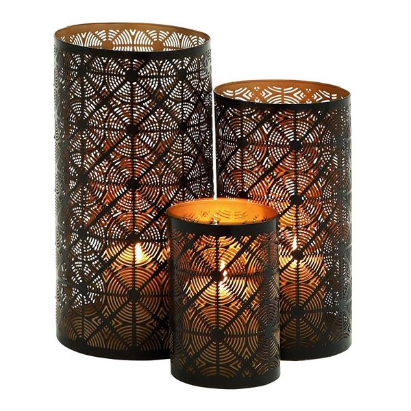 Metal Geometric Lattice Candle Holder 3piece Set