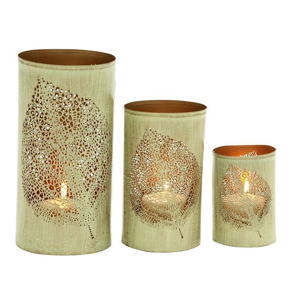 Elm Leaf Metal Candle Holder 3-piece Set