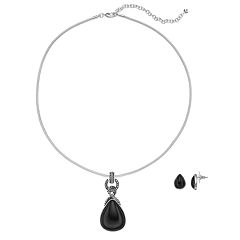 Napier Black Teadrop Pendant Necklace & Earring Set