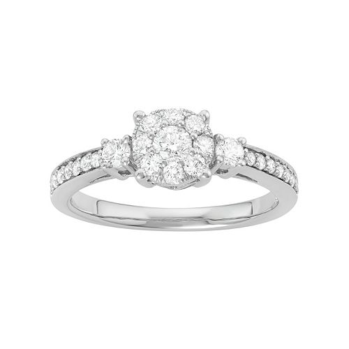 10k White  Gold  5 8 Carat T W Diamond Halo Engagement  Ring 