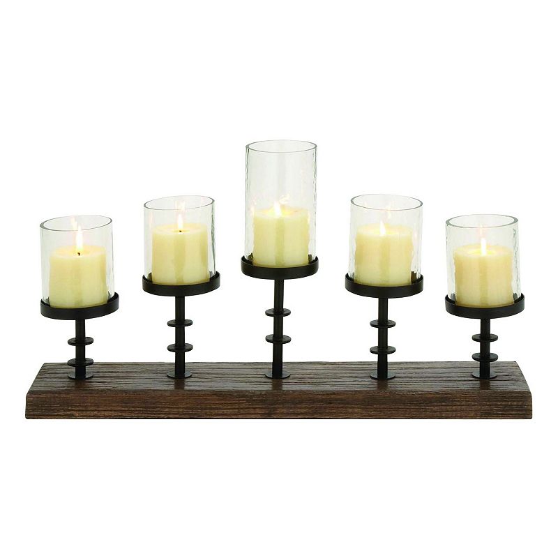 Rustic Traditional 5-Light Pedestal Candle Holder, Brown