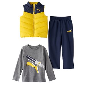 Toddler Boy PUMA Quilted Vest, Long Sleeve Tee & Pants Set
