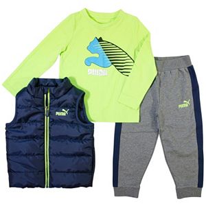 Boys 4-7 PUMA Quilted Vest, Tee & Logo Jogger Pants Set