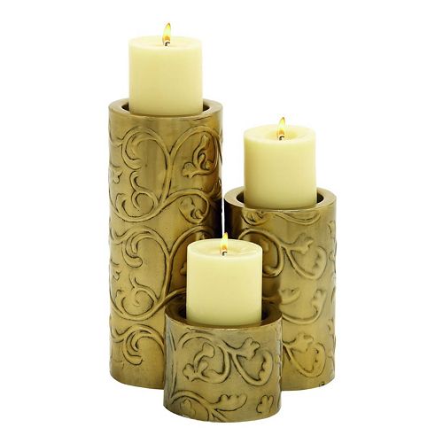 Updated Traditional Gold-Tone Iron Candle Holder 3-piece Set