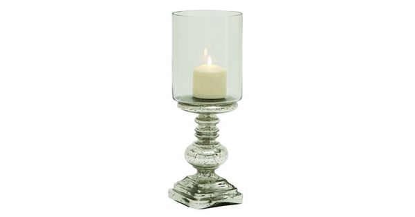 Mercury Glass Finish Ball Pedestal Hurricane Candle Holder