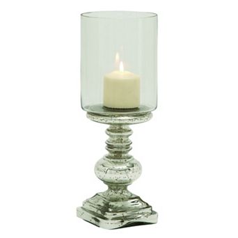 Mercury Glass Finish Ball Pedestal Hurricane Candle Holder
