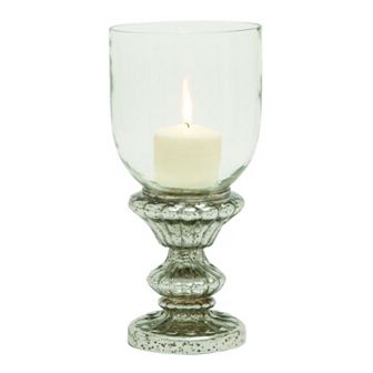 UMA Home Décor Mercury Glass Finish Pedestal Hurricane 14'' Candle Holder
