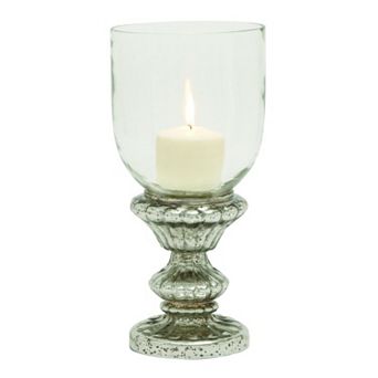 UMA Home Décor Mercury Glass Finish Pedestal Hurricane 14'' Candle Holder