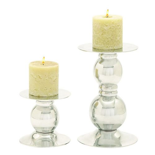 Contemporary Polished Aluminum Candle Holder 2-piece Set