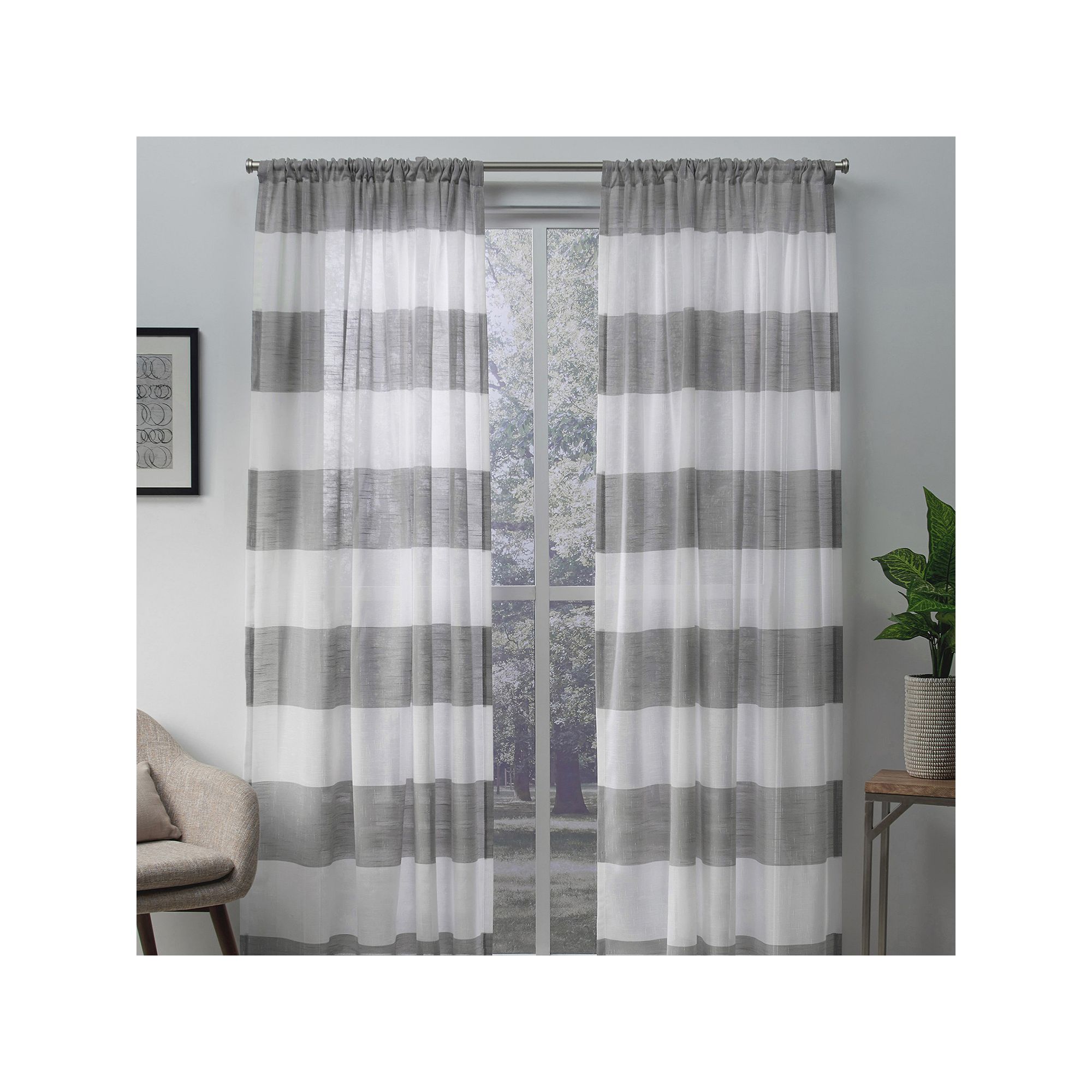 Exclusive Home 2-pack Darma Sheer Linen Rod Pocket Window Curtains, Black P