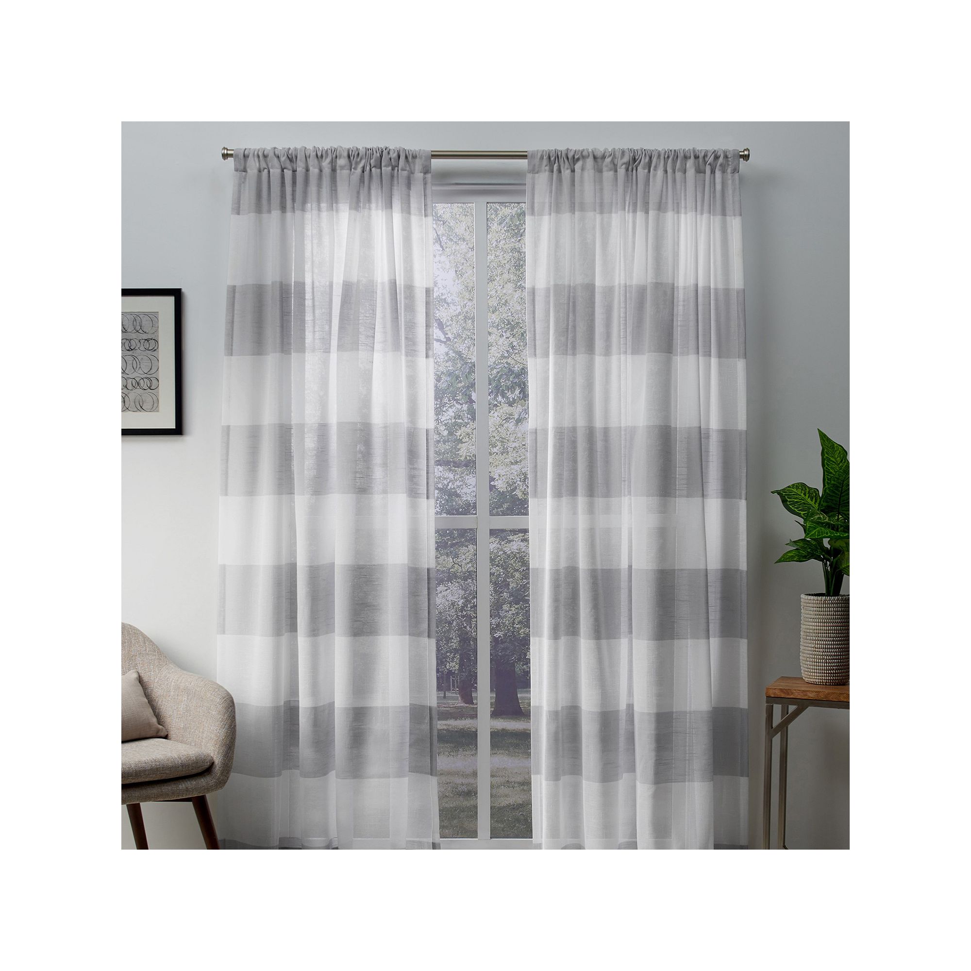Exclusive Home 2-pack Darma Sheer Linen Rod Pocket Window Curtains, Dove Gr