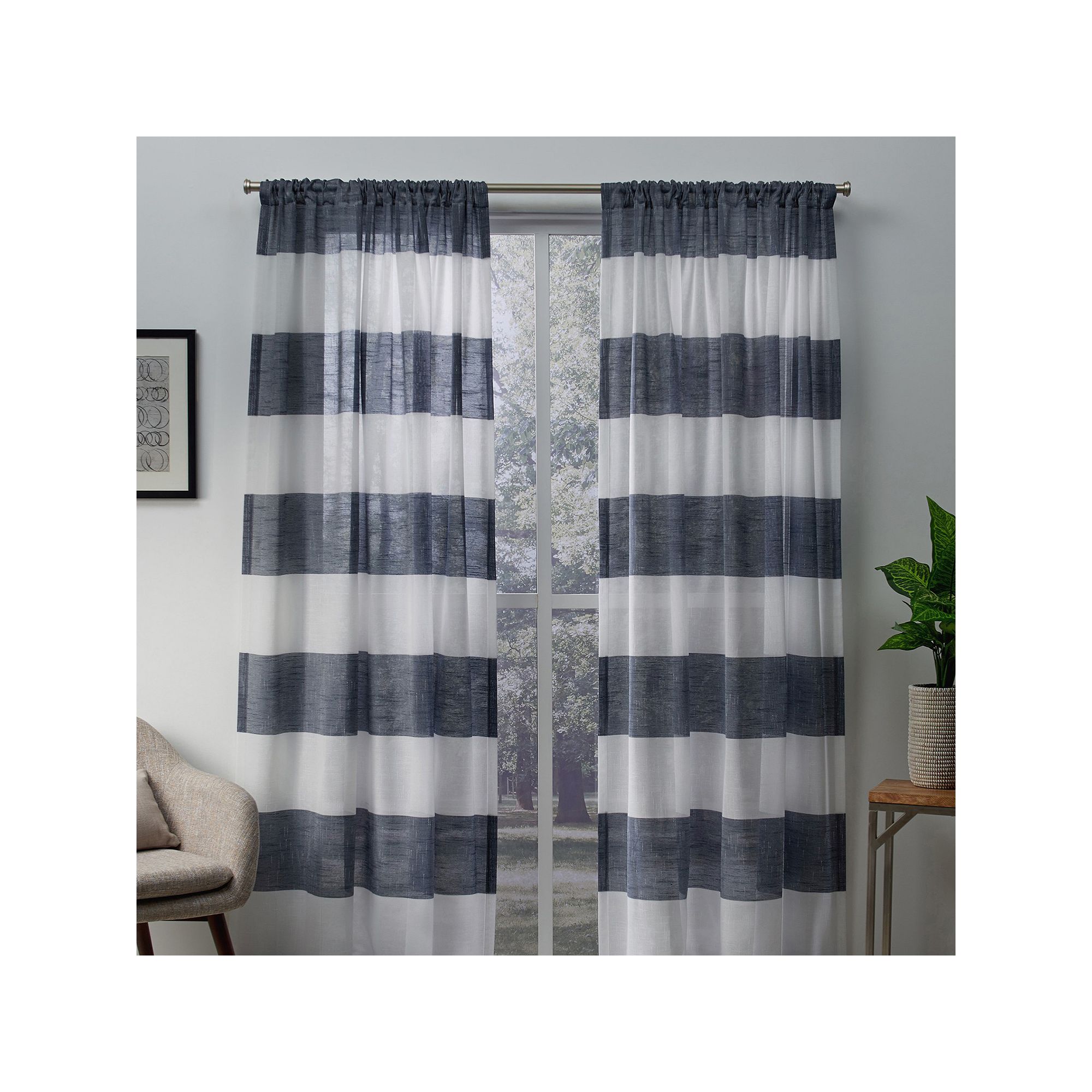 Exclusive Home 2-pack Darma Sheer Linen Rod Pocket Window Curtains, Blue