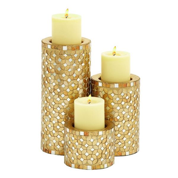Updated Traditional Mosaic Candle Holder 3piece Set