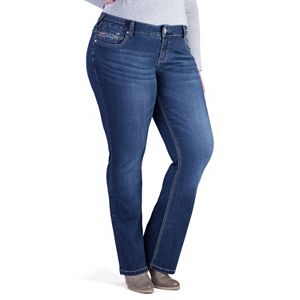 Juniors' Plus Size Amethyst Embroidered Dark Wash Bootcut Jeans