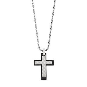 LYNX Men's Two Tone Stainless Steel Textured Cross Pendant Necklace