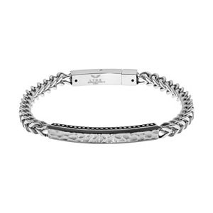 LYNX Men's Stainless Steel Foxtail Chain Hammered ID Bracelet