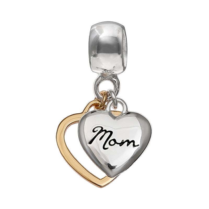 Individuality Beads Two Tone Sterling Silver Mom Heart Charm, Womens