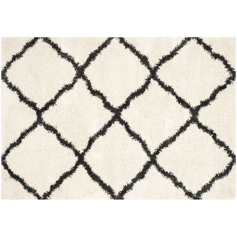 SAFAVIEH Belize Joisse Geometric Plush Shag Area Rug  Ivory/Charcoal  6 7  x 6 7  Round