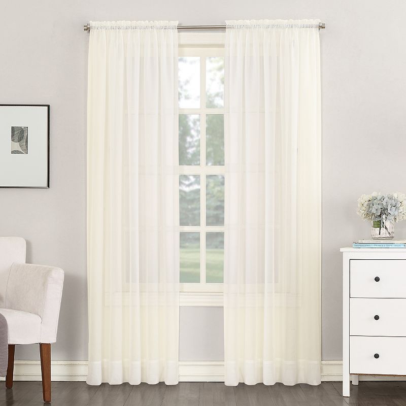 No. 918 Emily Solid Sheer Voile Rod Pocket Single Window Curtain Panel, Eggshell