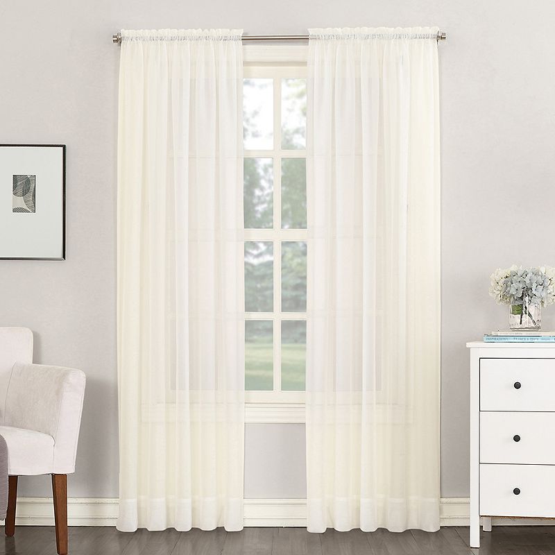 No. 918 Emily Solid Sheer Voile Rod Pocket Single Window Curtain Panel, Ivory
